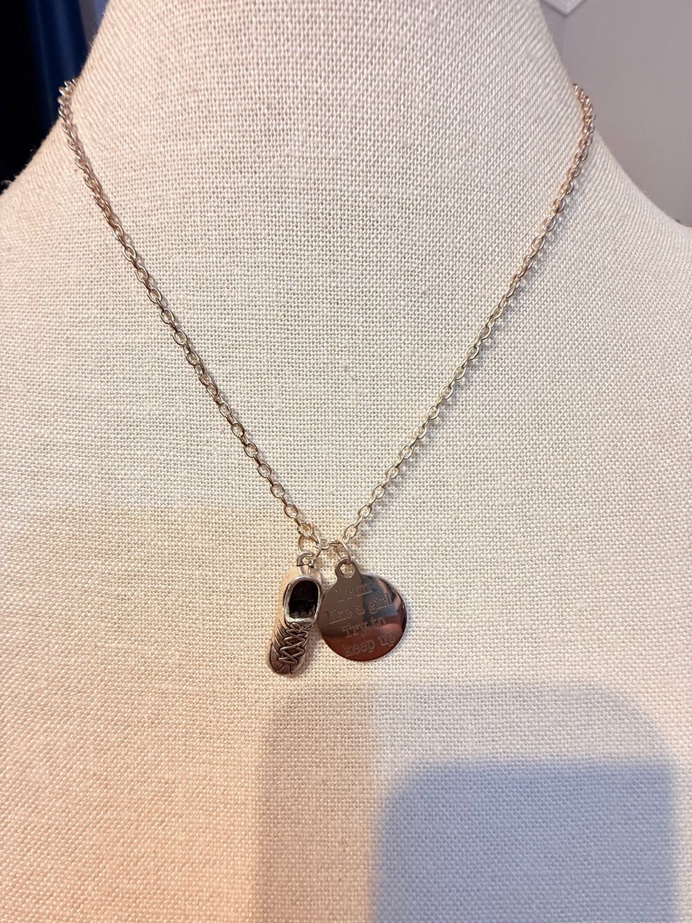Vintage 18” Runner Shoe Motivational Charm Necklace
